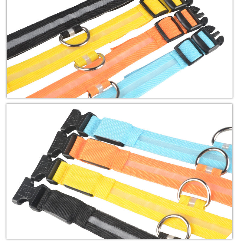 Nylon LED Pet Dog Luminous Collar Night Safety Flashing Glow in Dark Dog Cat Leash Adjustable Pet Supplies - 0 - CJ