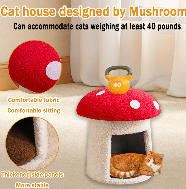 Extra Large Red Umbrella Mushroom Cat Bed, Scratch - resistant And Wear - resistant, Removable And Washable, Universal Pet Seat Bed For All Seasons, Pet Cat Bed, High - looking Mushroom Cat House - 5 - CJ