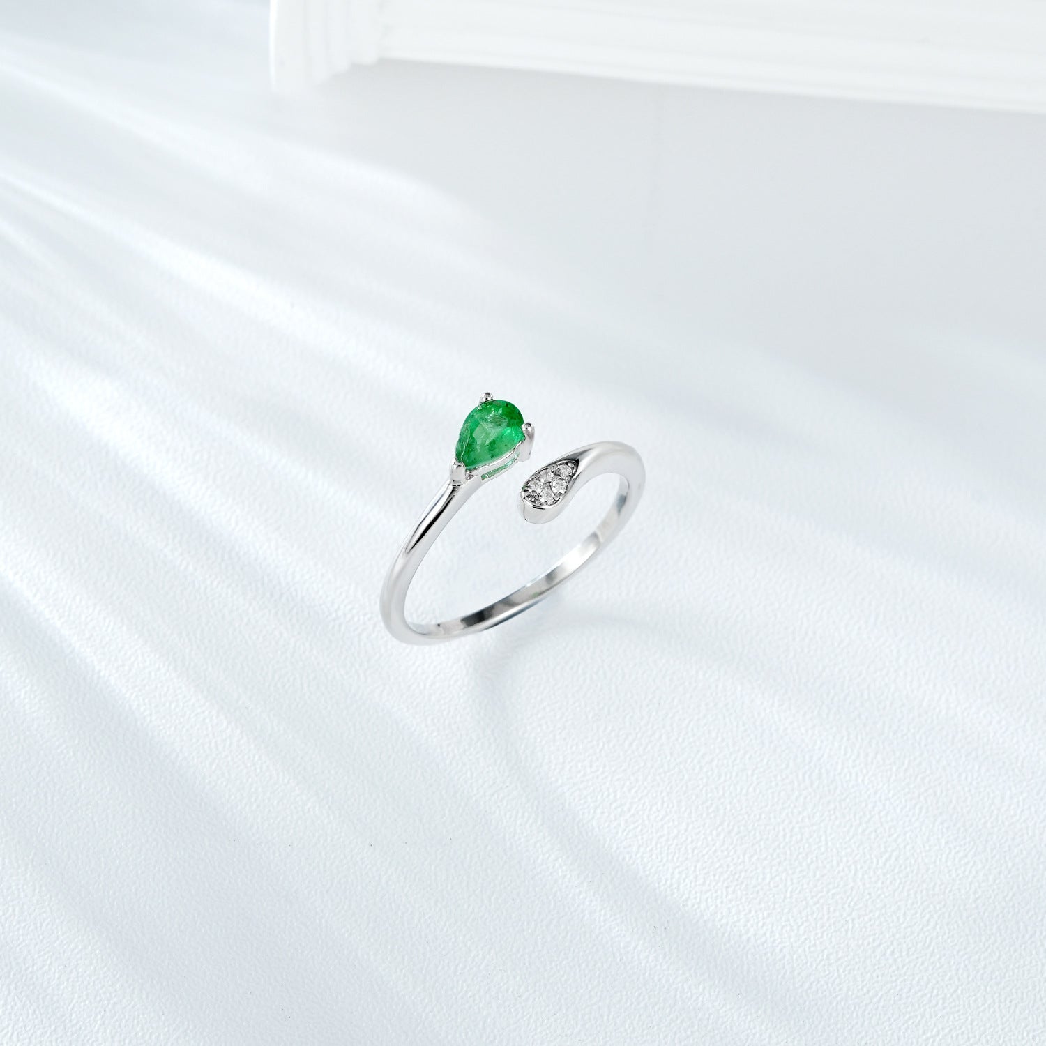 Simple S925 Silver Temperament Emerald Adjustable Ring - 4 - CJ