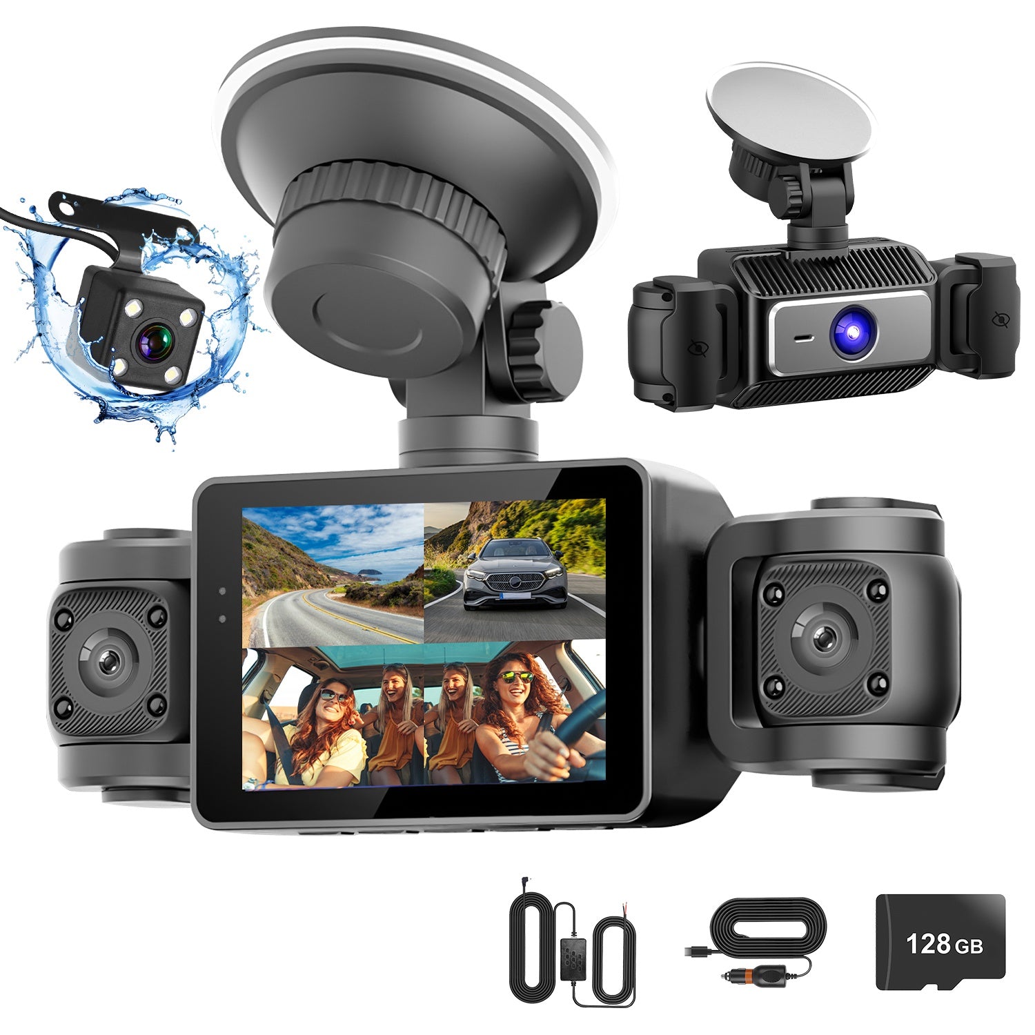 4 Channel Car Dash Cam With 128G MMC Card 1080P Front 720P Left Right 480P Rear G - Sensor Parking Monitor Loop Recording Night Vision 360 Degree Surveillance Car Camera - 5.0 - cjdropshipping