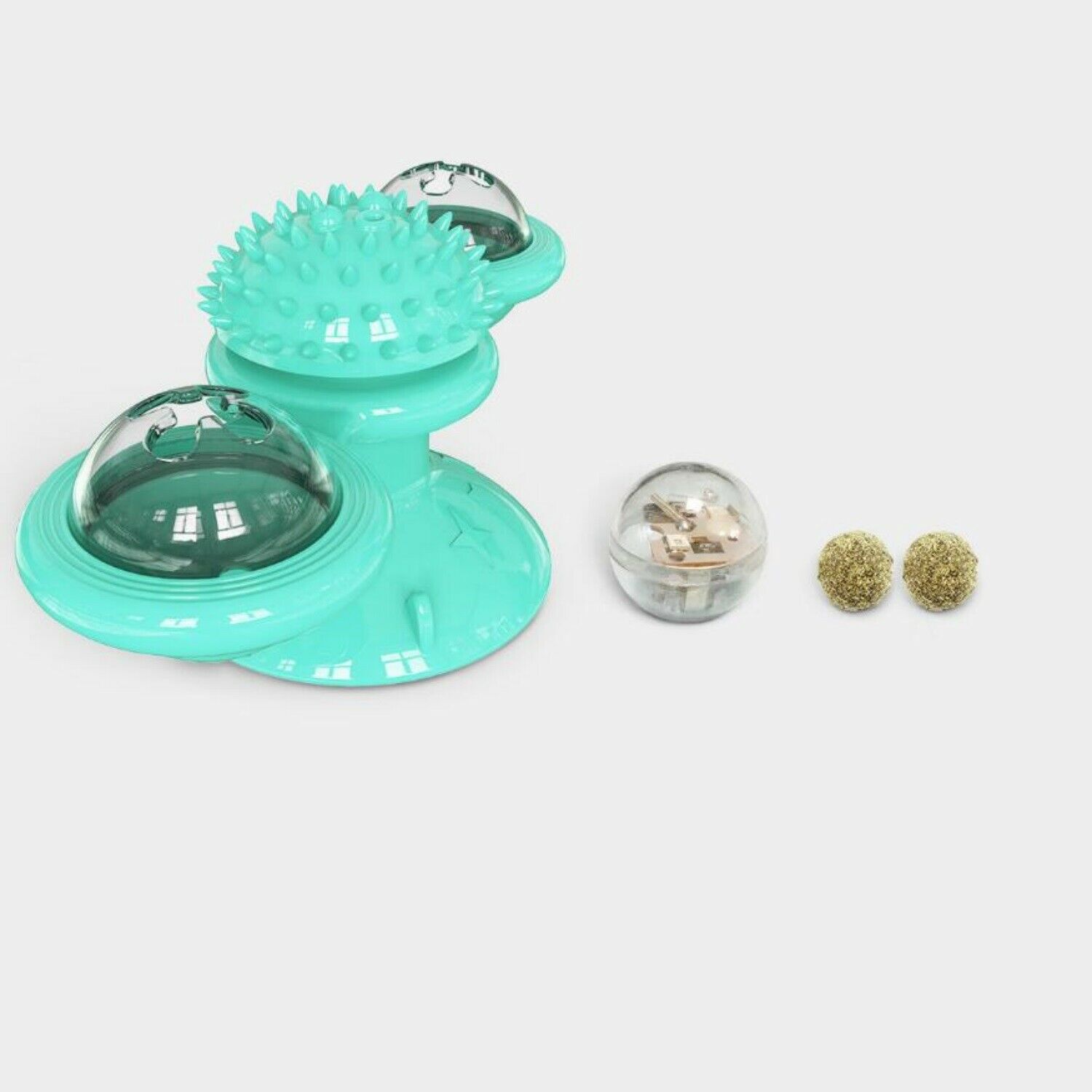 New Windmill Cat Toys Cute Rotating Interactive Cat Toy - Indoor Windmill Cat Toy With Suction Cup Catnip & Jagged Teeth Middle Ball, Smart Kitten Rotating Spinner Exercise Toy, Toothbrush & Massager - 5 - CJ
