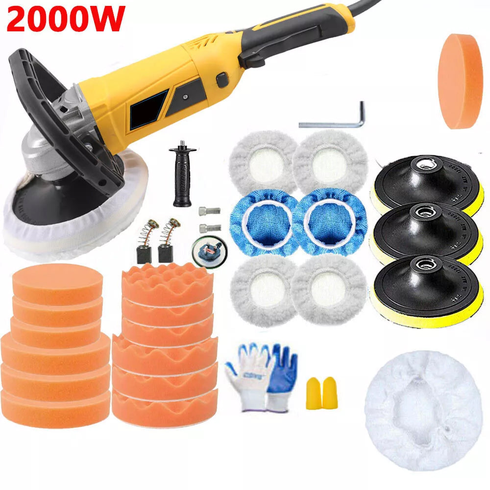 2000W Electric Polisher Car Sander Machine Kit Buffer Pad Sponge Polishing Waxer - 5 - CJ