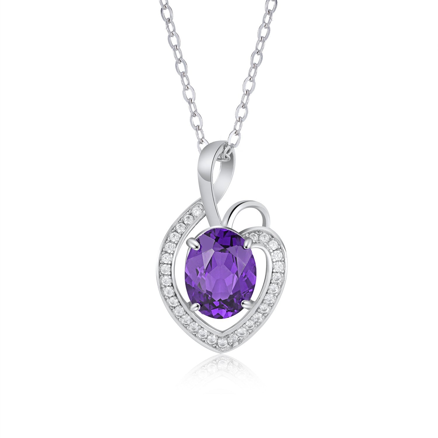 Simple Heart Pendant Collar Chain S925 Silver Amethyst Necklace Premium Jewelry Accessories - 4 - CJ