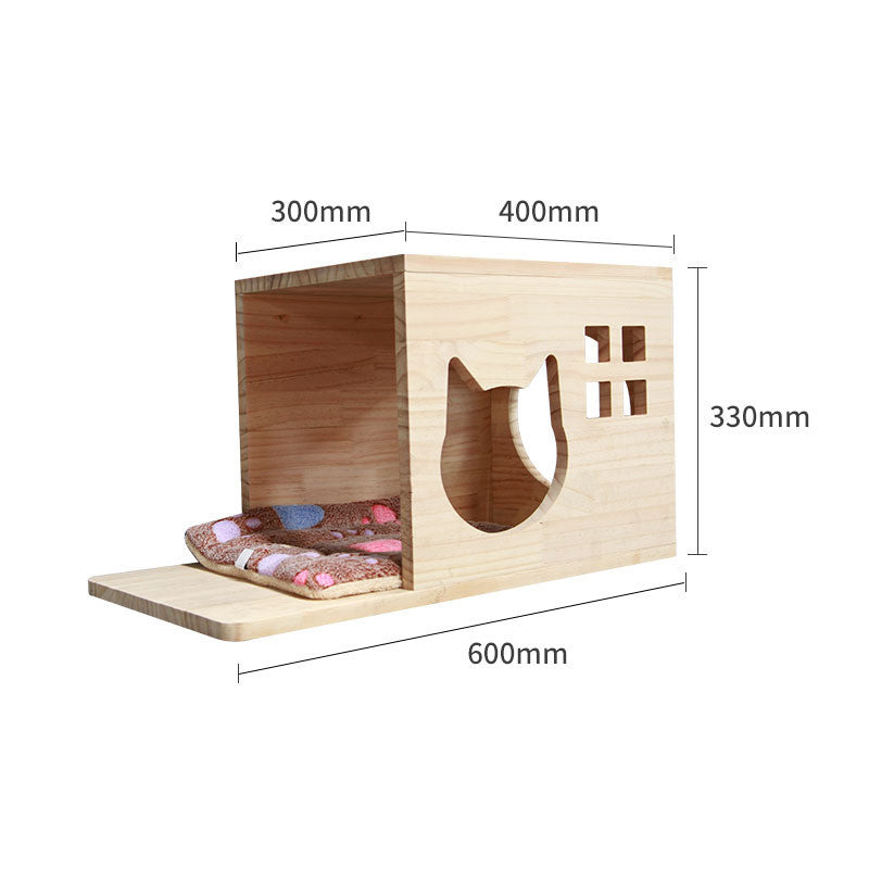 Pet Cat Climbing Frame Wall Type Solid Wood Wall Hanging Platform Ladder Pets Accessories - 0 - CJ - Terrace cat litter hexagonal - CJJT148790307GT