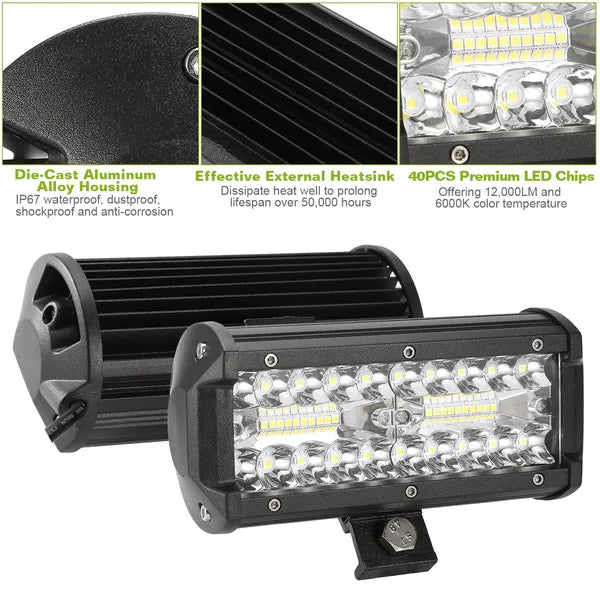 7in LED Light Bar 120W 12000LM LED Work Light Pods Offroad Driving Lights IP67 Waterproof Fog Light Spot Flood Beam For Jeep Trailer Truck Bus Boat - 5 - CJ