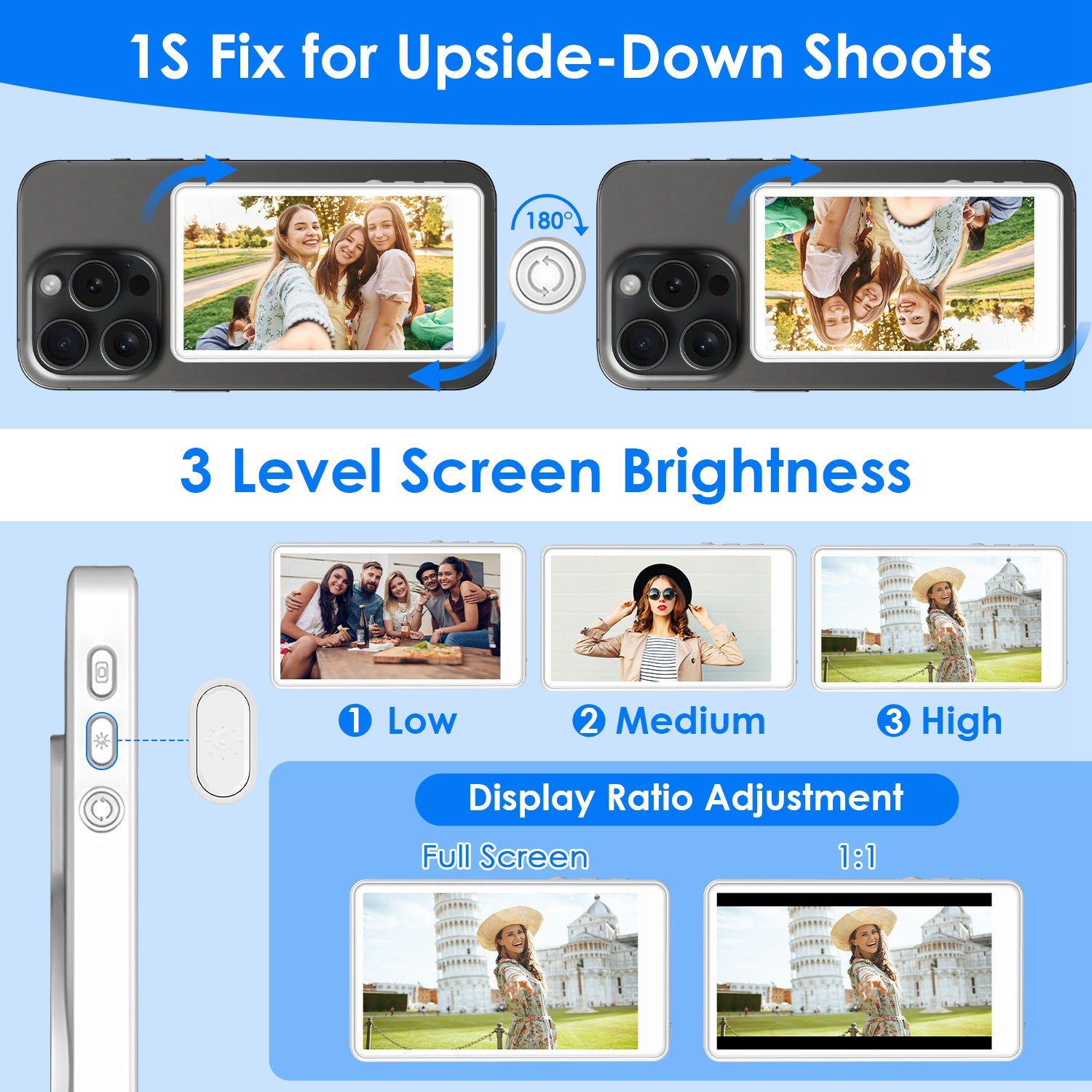 Vlog Selfie Monitor Screen Magnetic Rear Camera Phone Monitor Wireless Selfie Monitor Screen With 33FT Remote For Vlog Live Stream Compatible With IOS Android - 5 - CJ