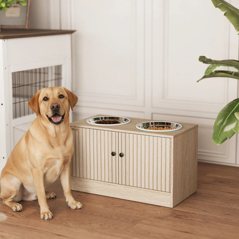 Elevated Dog Bowl, Large Feeding Dog Bowl Stand With 2 Stainless Steel Bowls, Storage Drawer, And Slow Feeder Mat. - 5 - CJ