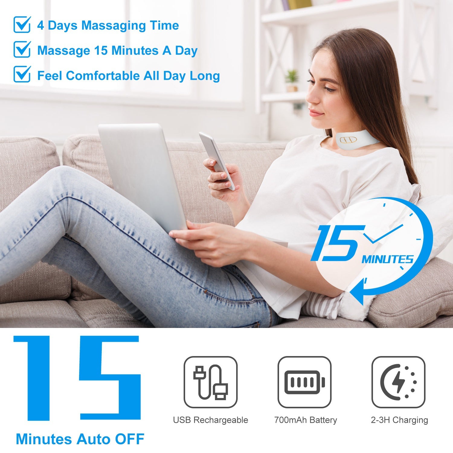 1 Set EMS Neck Massager With Heat Cordless Cervical Neck Massager EMS Neck Massager With 6 Modes 15 Intensity Levels Remote Control - 5 - CJ