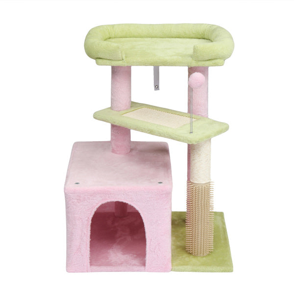 27.5in Cat Tree, Multi - level Cat Tower With Cat Scratching Post And Pad, Cozy Cat Condo, Padded Top Bed For Kittens And Indoor Cats, Pink & Green - 5 - CJ