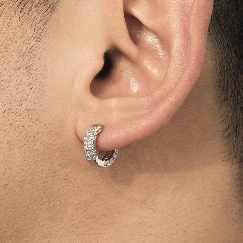 1 Pair Men's Hip Hop Zircon Hoop Earrings,Sparkling, Sleek Luxury,Versatile And Stylish - 5 - CJ