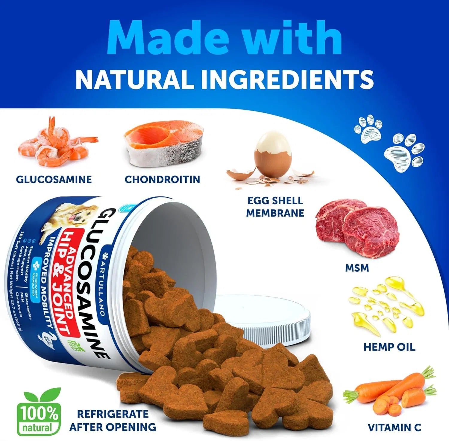 Glucosamine For Dogs Hip And Joint Supplement For Dogs With Arthritis Chews With Chondroitin Hemp Oil MSM Canine Joint Pain Relief Health Mobility Support For Large Breeds 120 Soft Treats - 5 - CJ