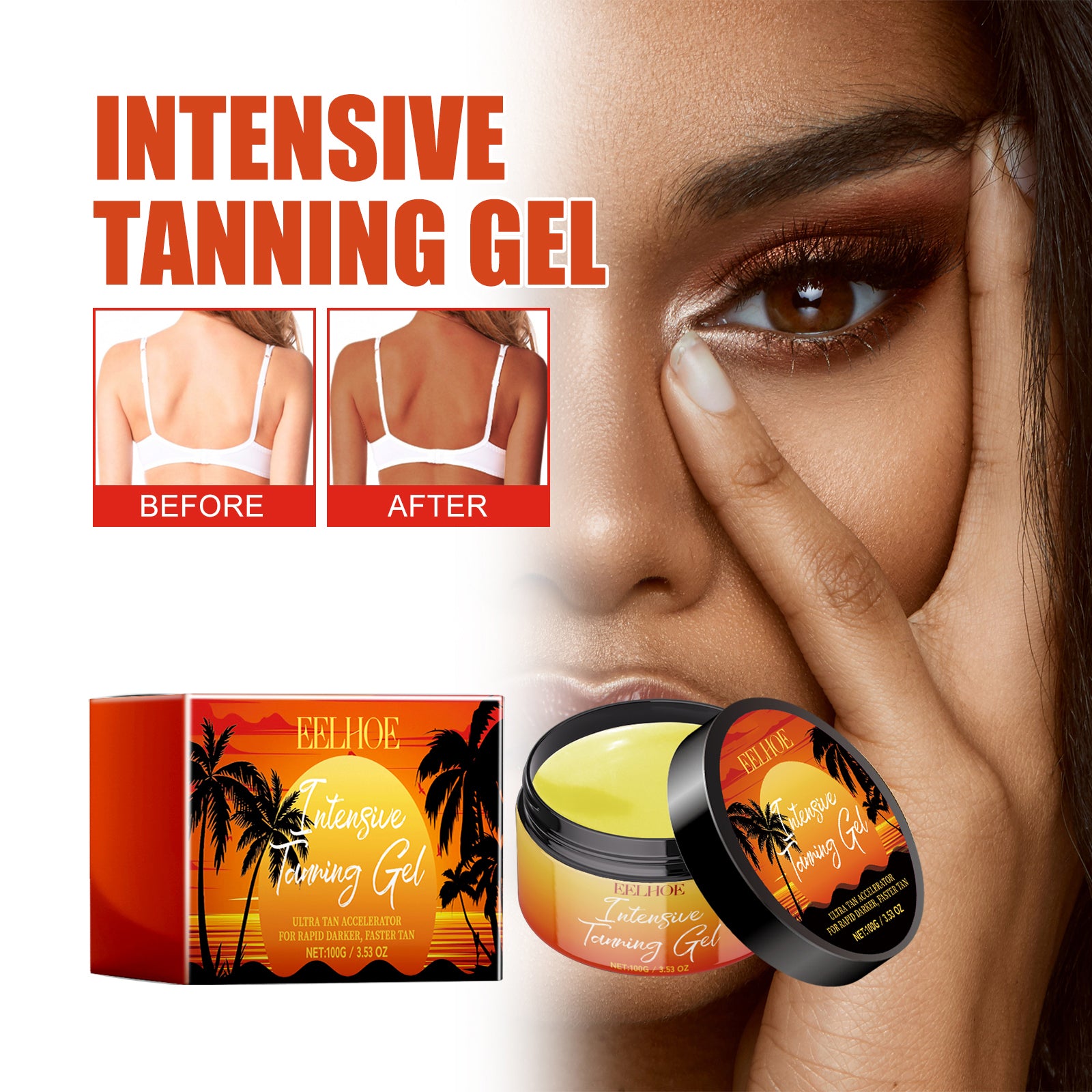 Eelhoe Black Care Gel, Summer Beach Beach Quick Tanning Bronzer Natural Refreshing And Moisturizing - 5 - CJ