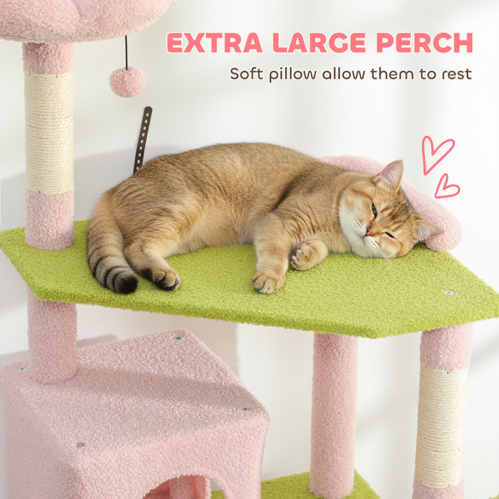 74" Flower Cat Tree, Large Cat Tower with Scratching Post & Board for Indoor Cats, Pink - 5 - CJ