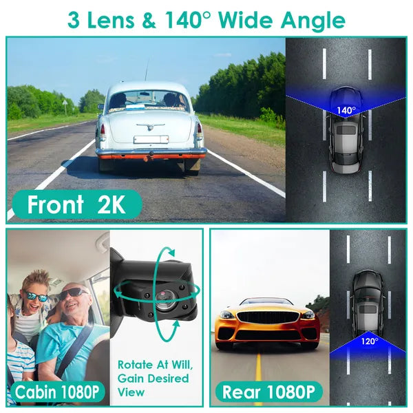 2K Car DVR 3 Channel Dash Cam Camcorder Camera Recorder With 140 Angle GPS WiFi Night Vision G - sensor Loop Recording Parking Monitor - 5 - cjdropshipping