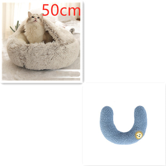 2 In 1 Dog And Cat Bed Pet Winter Bed Round Plush Warm Bed House Soft Long Plush Pets Bed Pet Products - 0 - CJ