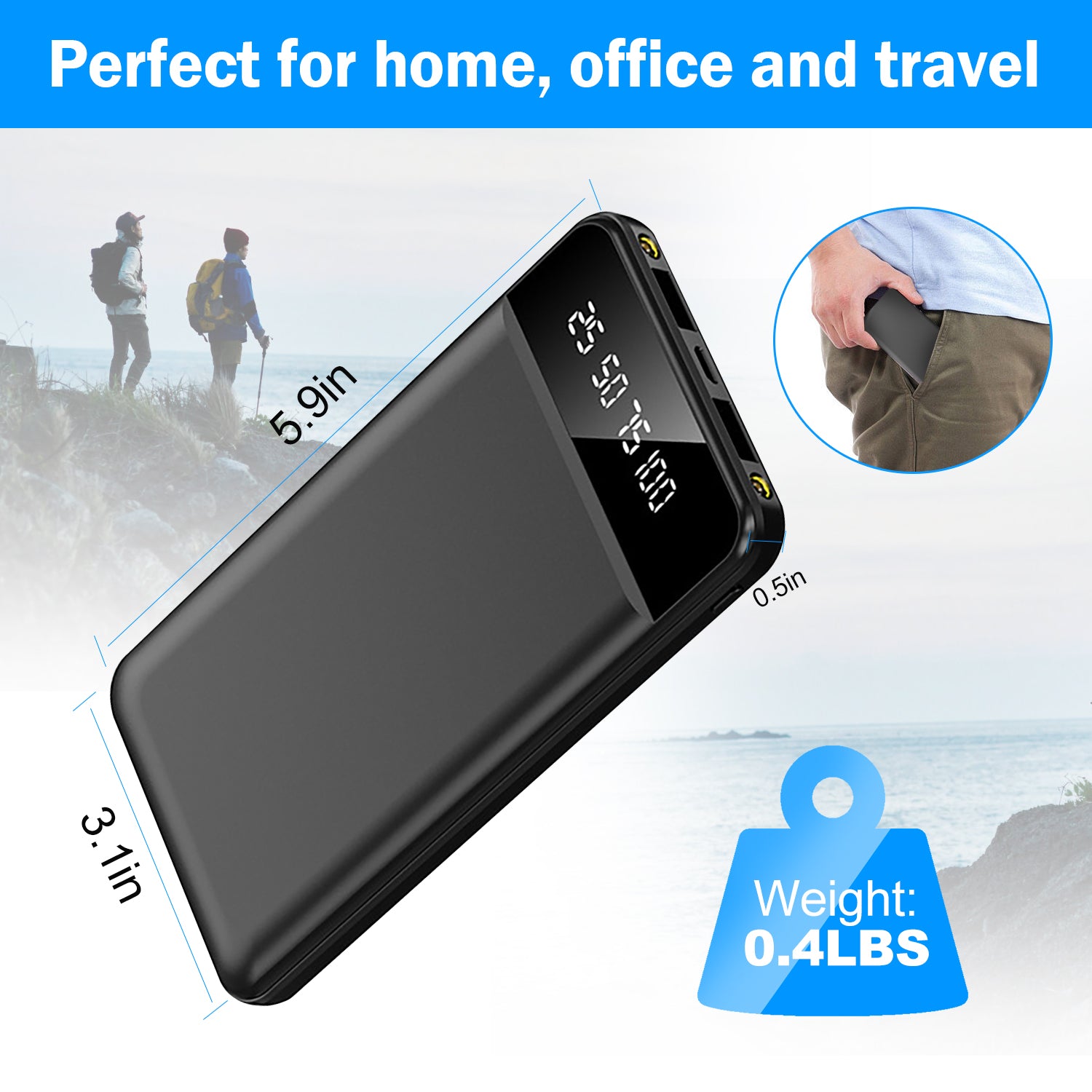 1Pc 10000mAh Power Bank Portable Ultra Slim Charger External Battery Pack With 2 USB Output Ports Charging Cable LED Flashlight Compatible With IOSPhone 15 And More - 5 - CJ