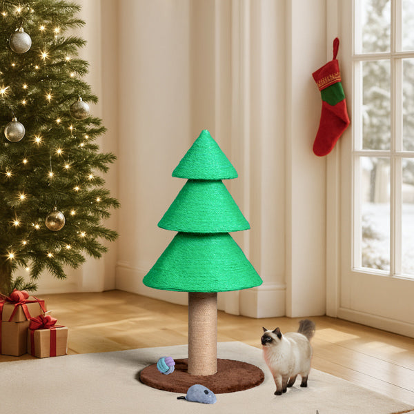 31.5in Christmas Tree Cat Scratcher, Cat Scratching Post For Indoor Cats, Large Sisal Cat Scratching Tree Cat Scratch Tower, Green - 5 - CJ