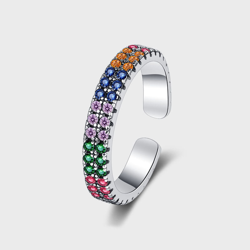 S925 Sterling Silver Personality Double Row Colorful Zirconium Vintage Thai Silver Ring - 4 - https://x.com/titan_prim62775J