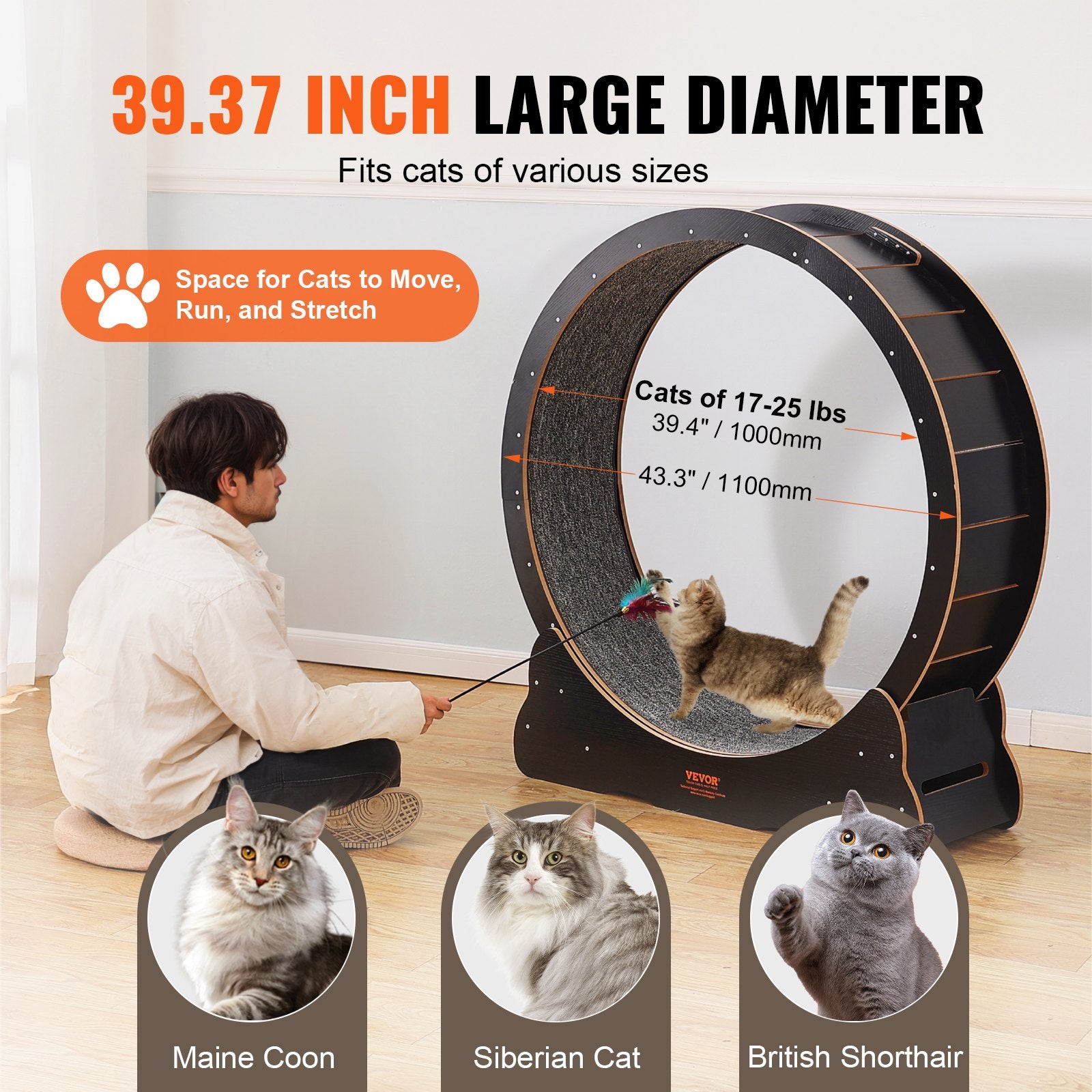 Cat Exercise Wheel 43.3' Large Cat Treadmill Wheel For Indoor Cats Black - 5 - CJ