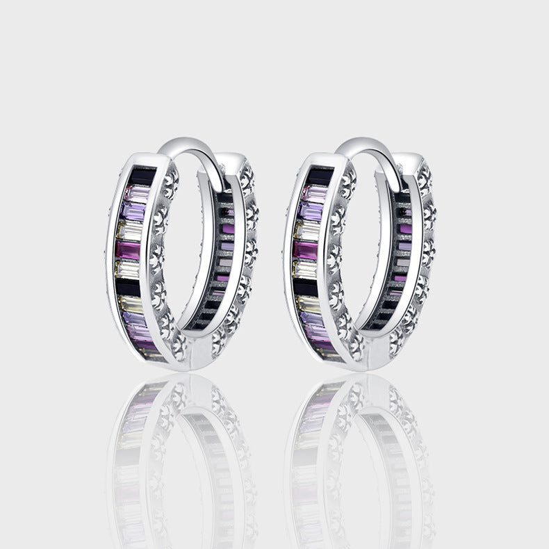 S925 Sterling Silver Zircon Rainbow Earrings - 4 - CJ