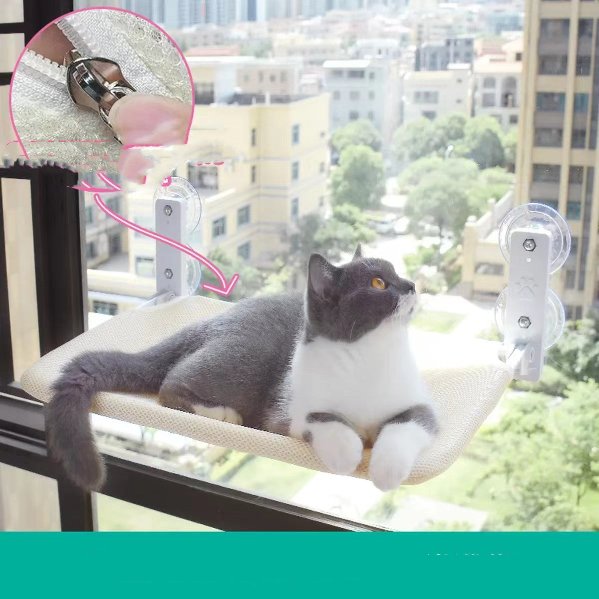 Cat Suction Cup Window Glass Hammock Pet Cat Pets Products - 0 - CJ - Beige - 30x52CM - Mesh - CJMY166360902BY