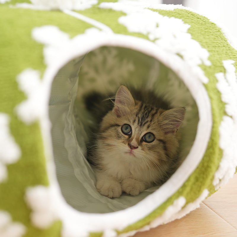 Christmas - style Pet Tunnel Bed, Green Snowflakes - 0 - CJ