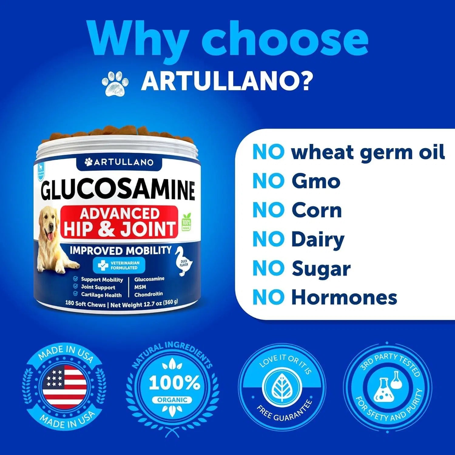 Glucosamine For Dogs Hip And Joint Supplement For Dogs With Arthritis Chews With Chondroitin Hemp Oil MSM Canine Joint Pain Relief Health Mobility Support For Large Breeds 120 Soft Treats - 5 - CJ
