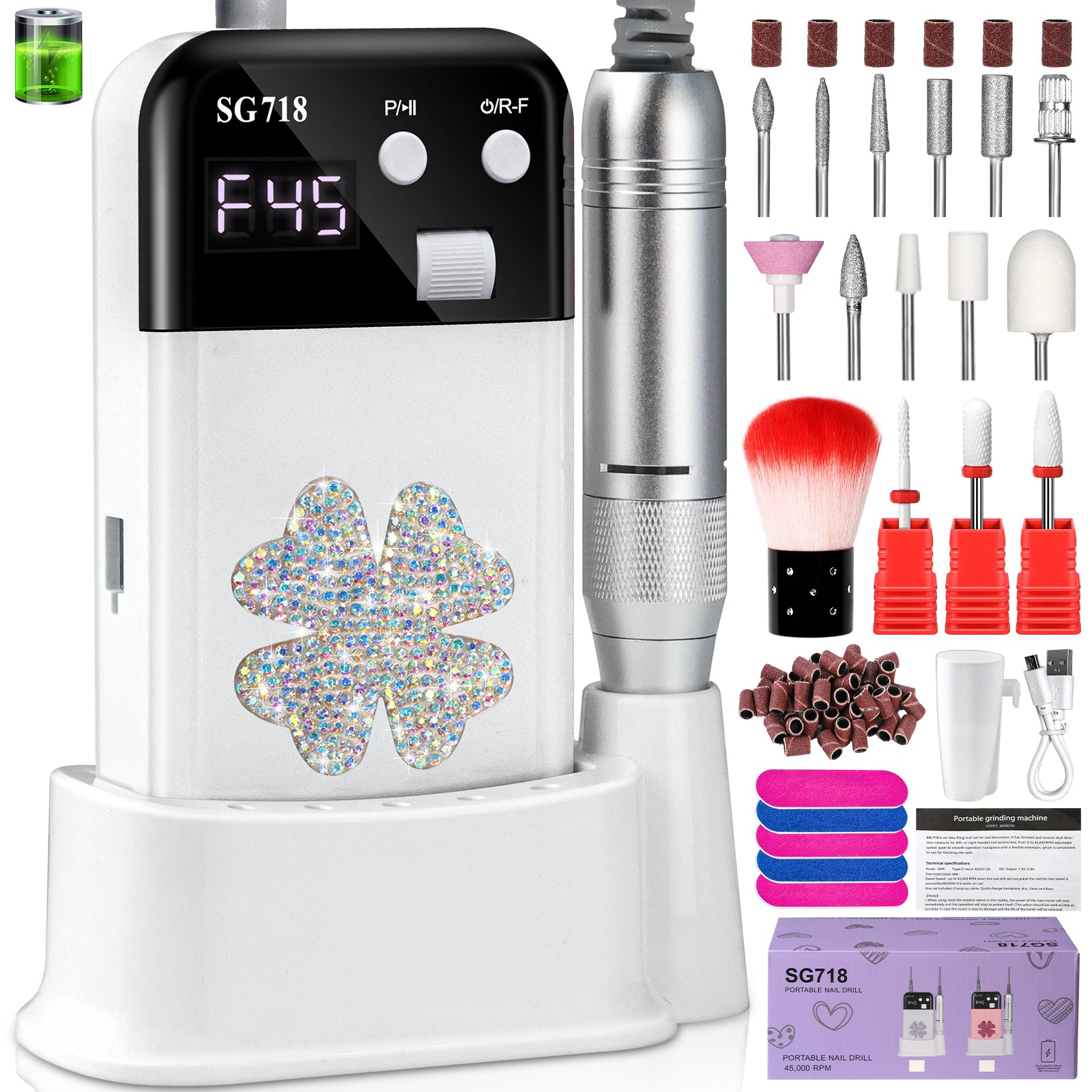 Rechargeable Nail Drill 45000 RPM - Electric Nail File For Shaping, Removing & Polishing Gel Nails - Lightweight & Easy To Use - Perfect For Home & Salon Manicure Pedicure - 5 - CJ