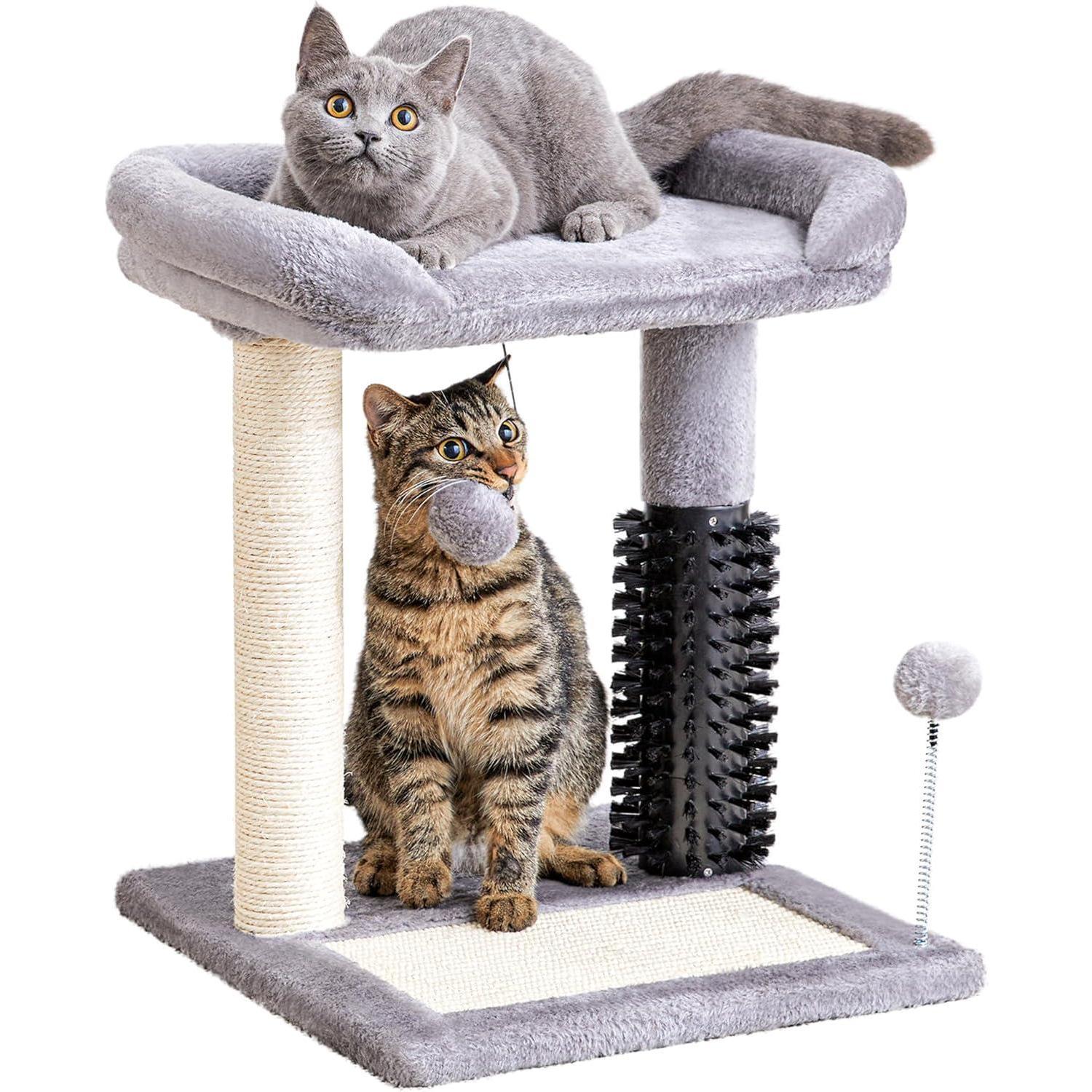 Small 4 - in - 1 Cat Tree Tower With Self - grooming Brush And Natural Sisal Scratching Post, Soft Plush Cat Bed And Hanging Ball, Suitable For Indoor Kittens - 5 - CJ
