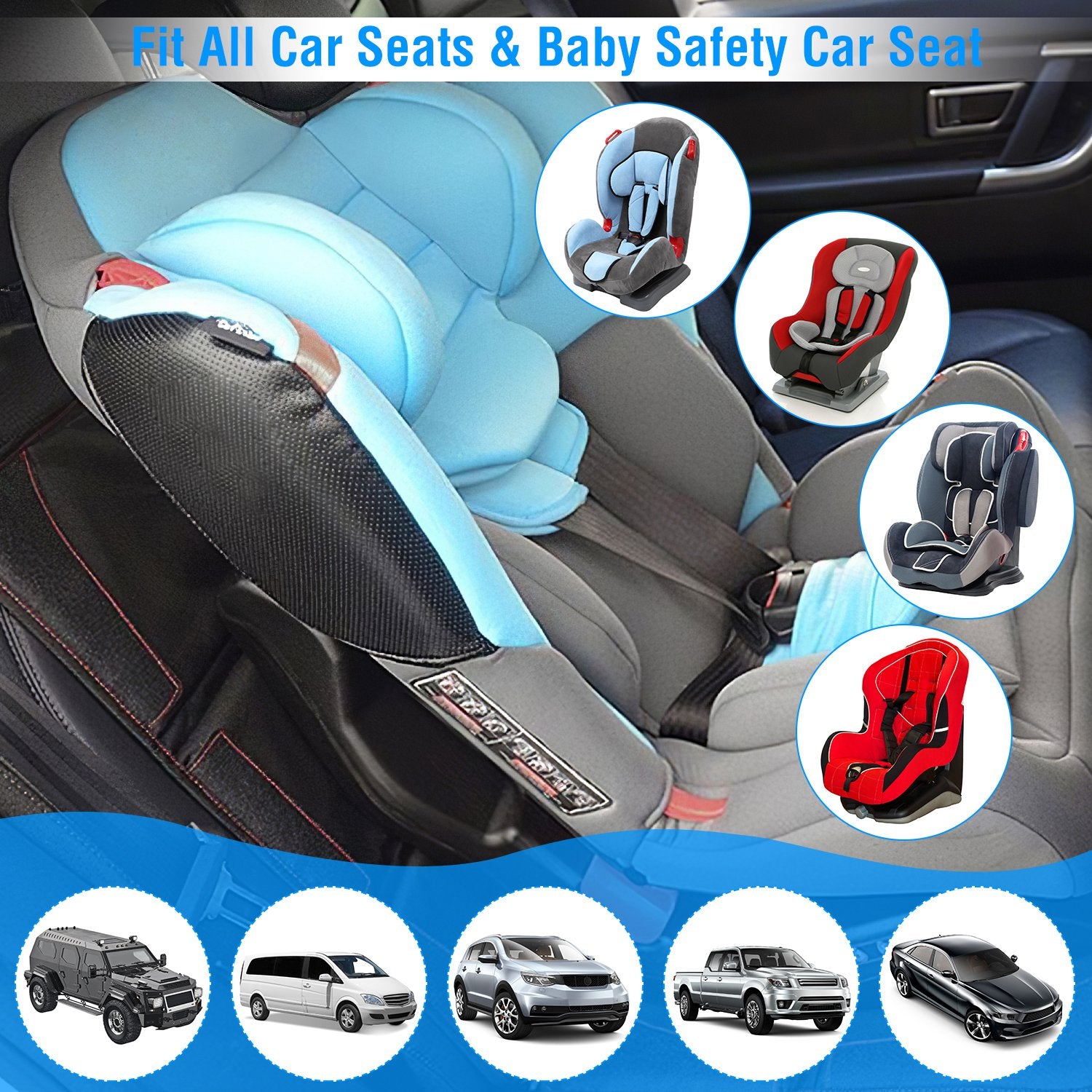 2 Packs Car Seat Protector Cushion Mat Pad With Thick Padding Protector For Child Baby Car Seat Mesh Pockets - 5 - CJ