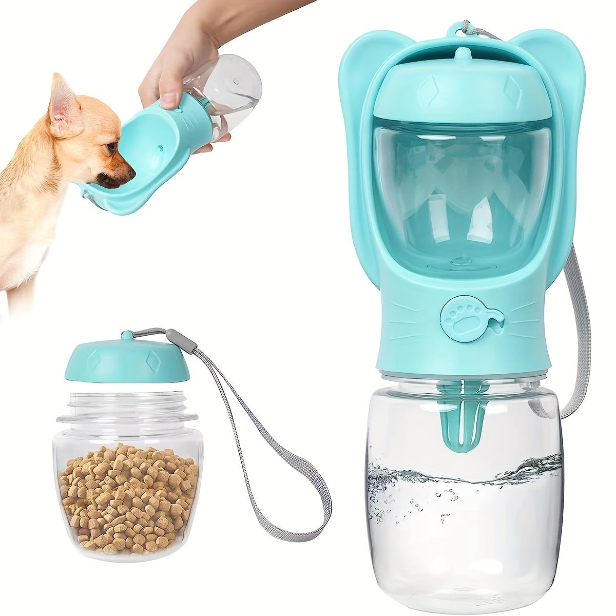 2 In 1 Dog Water Bottle, Leak Proof Portable Pet Water Bottle With Food Container, Outdoor Portable Water Dispenser For Dog, Puppy Supply For Walking, Hiking, Camping, Travel - 5 - CJ