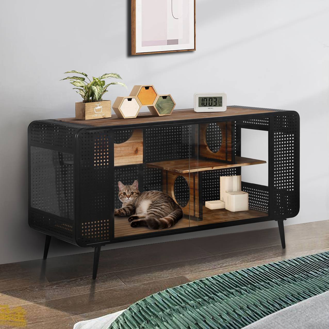 Spacious Cat House With Tempered Glass For Living Room, Hallway - 5 - CJ