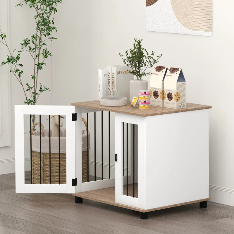 Dog Kennel Furniture Side End Table Indoor With Lockable Door, For Small And Medium Dogs, Walnut Brown - 5 - CJ