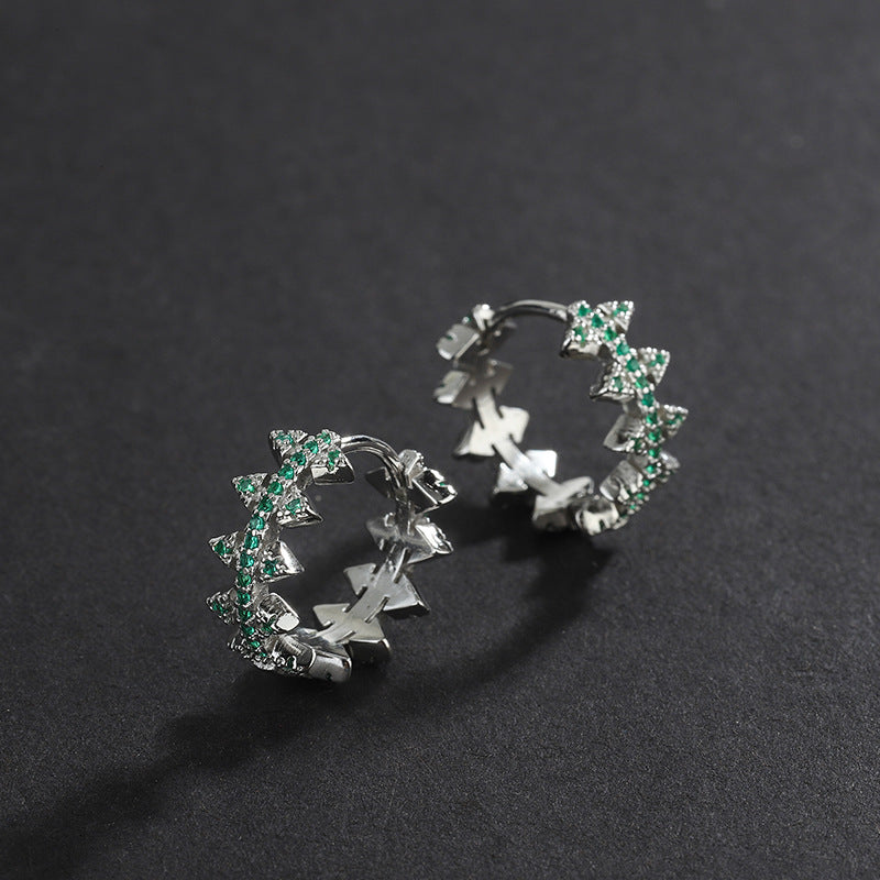 925 Sterling Silver Green Zircon Rivet Earrings - 4 - CJ