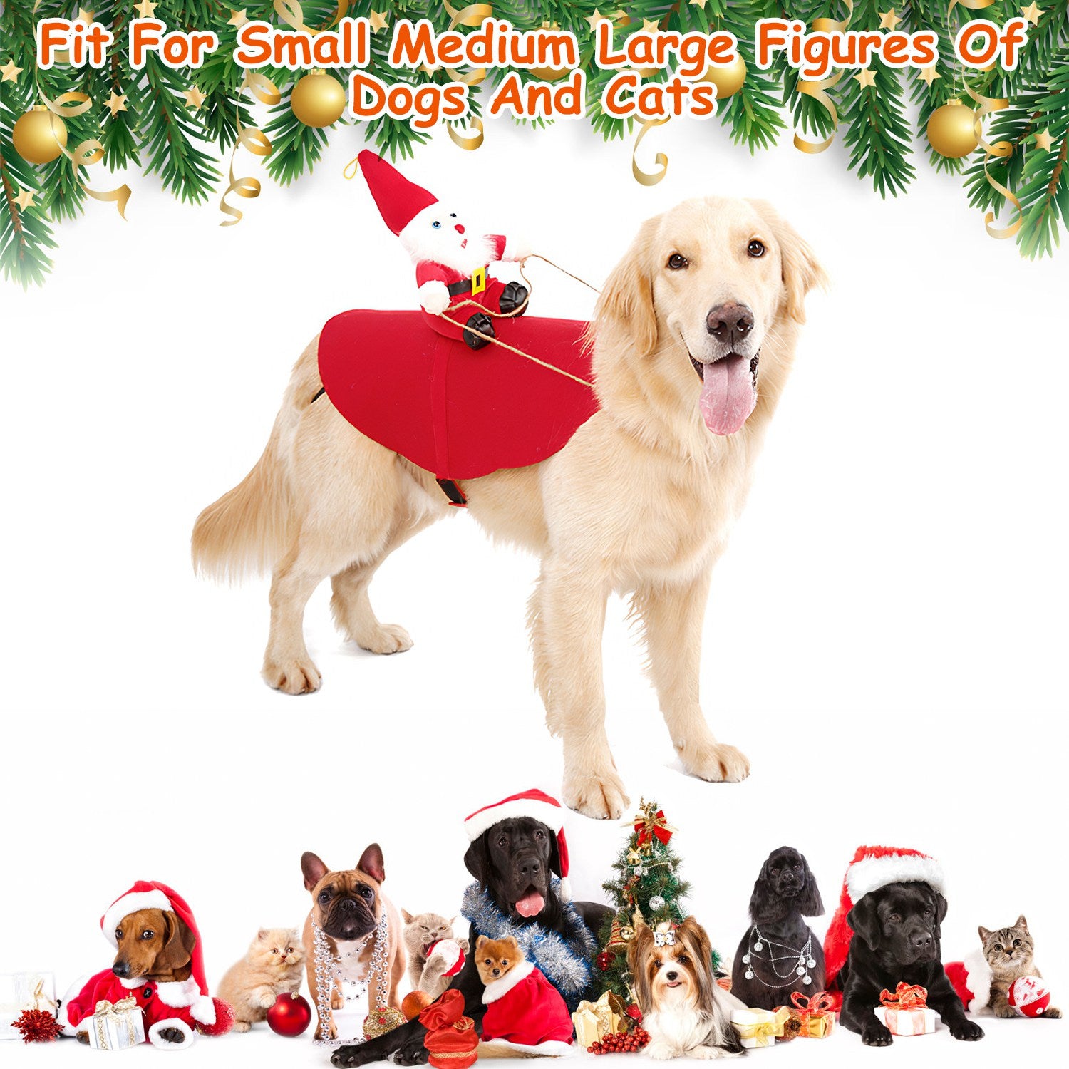 S - M - L - XL Options - 1Pc Pet Christmas Costumes Red Winter Coat For Dog Riding Santa Claus With Bell Clothes New Year Outfit Cosplay Costumes Party Dress Up For Cats - 5 - CJ