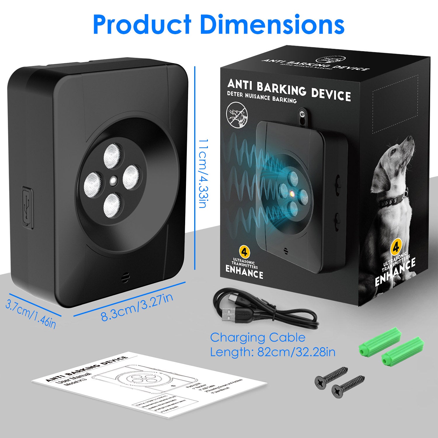 1Pc Ultrasonic Anti Barking Device Indoor Outdoor Dog Bark Control With 3 Frequency Levels Max 32.8Feet Sensing Distance For Most Dog Sizes - 5 - CJ