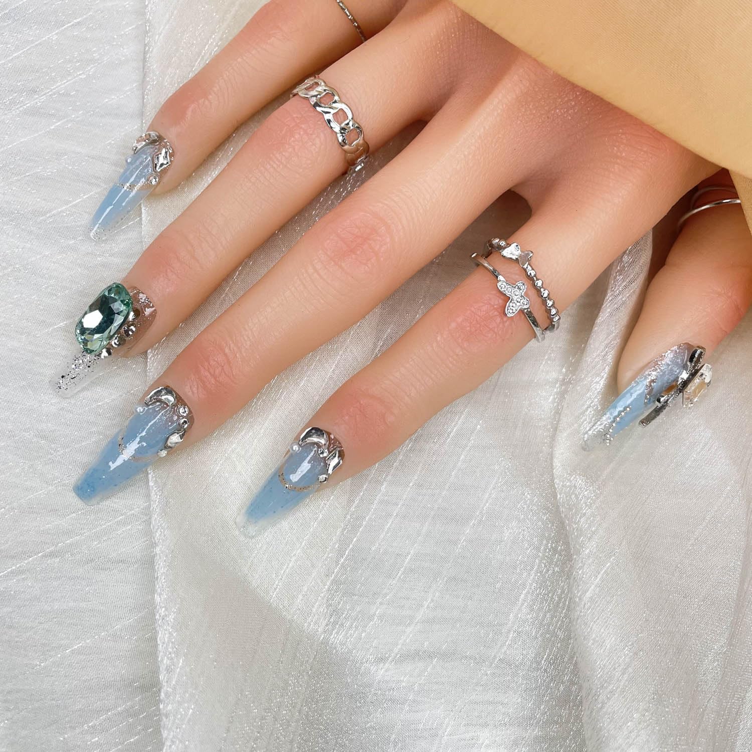 GGDDSHA Handmade Press On Nails, Luxury &Custom Fake Nails 3D Handmade Reusable UVFinished False Nails, Hand - Painted Nail,Nebula Glint - 5 - CJ