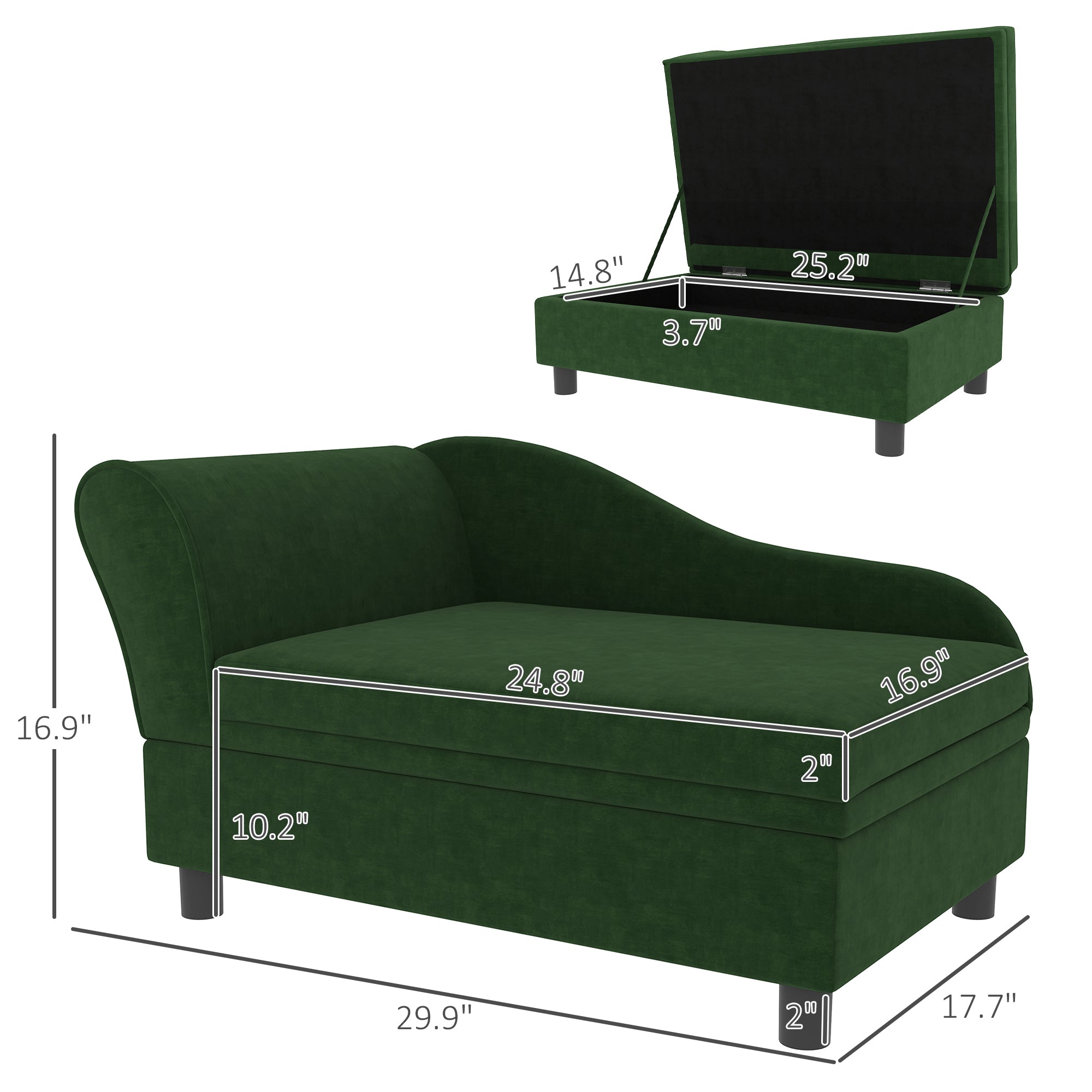 Pet Sofa Bed Couch With Storage, Pet Sofa For Cats And Small Dogs, Green - 5 - CJ