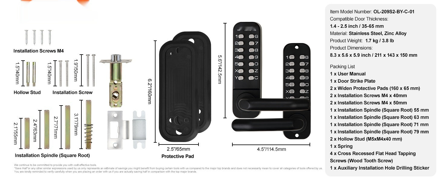 Mechanical Keyless Entry Door Lock, 14 Digit Keypad, Double - sided Embedded Outdoor Gate Door Locks Set With Keypad And Handle, Water - proof Zinc Alloy, Easy To Install, For Garden, Yard, Garage - 5 - CJ