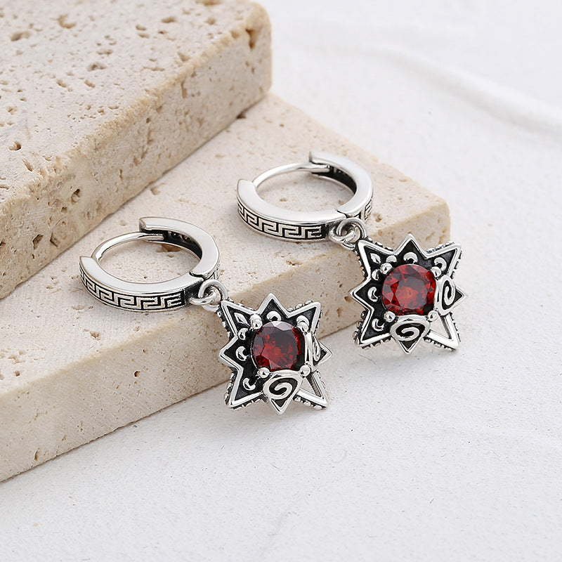 Six Star Star 925 Silver Ear Pendant Earring Jewelry Girl - 4 - CJ