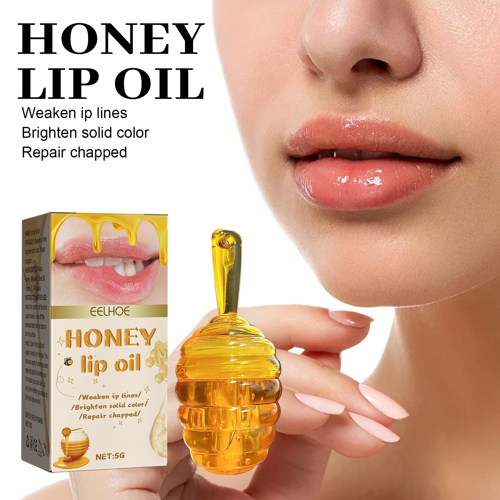 EELHOE Honey Lip Oil, Reduces Lip Lines, Prevents Cracking And Peeling, Moisturizing Lip Care Oil. - 5.0 - CJ