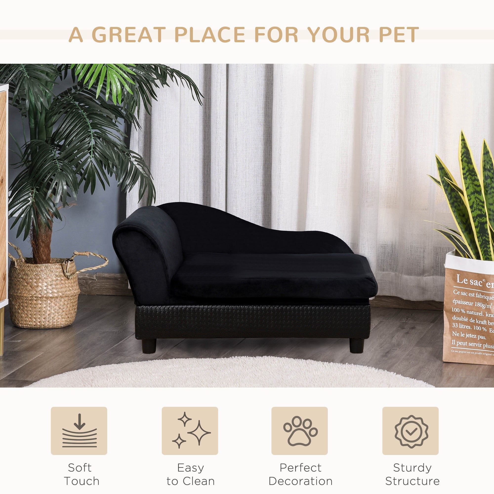 Pet Sofa Bed Couch with Storage, Pet Sofa for Cats and Small Dogs, Black - 5 - CJ
