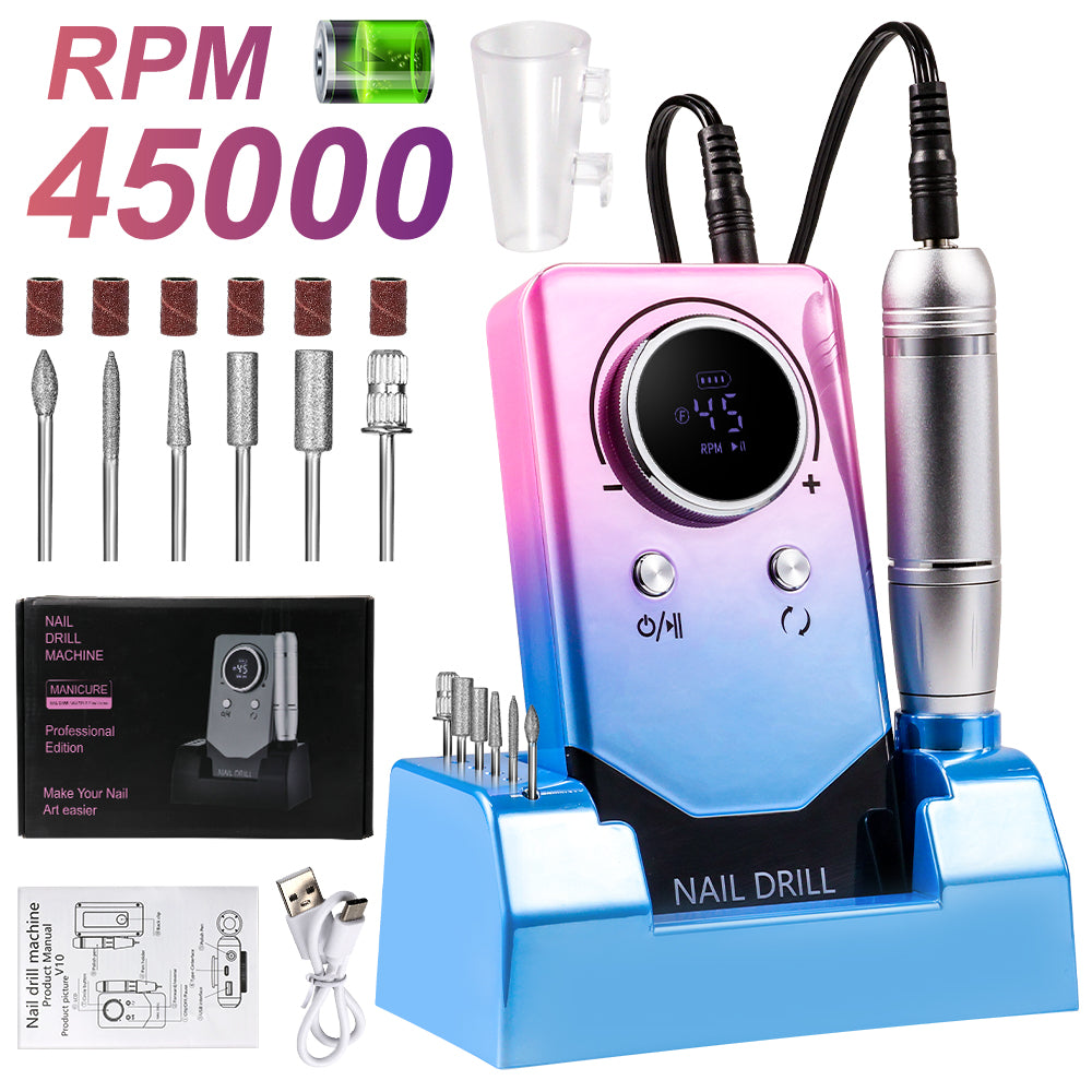 Electric 45000RPM Nail Drill Machine Rechargeable Portable Nail File Electric DIY Nail Drill Kit With Smart LCD Screen For Gel Nail Manicure And Pedicure Reflective Body Etc - 5 - CJ