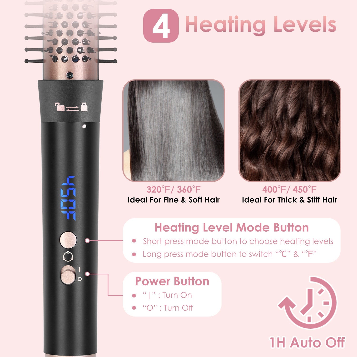 2 Type Options - 1Pc 5 In 1 Curling Wand Hair Curling Iron Brush Anti - Tangle Hair Thermal Brush Curler With 4 Heating Levels 360 Degree Rotatable Cable 5 Interchangeable Barrels 2 Clips 1H Auto Off - 5 - cjdropshipping