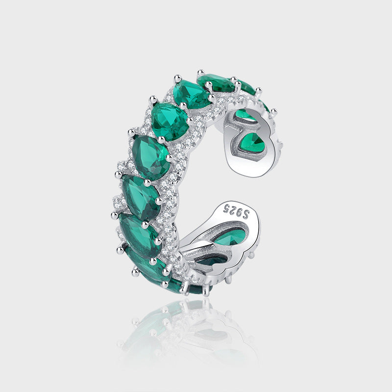 S925 Sterling Silver Green Dropstone Hollow Adjustable Ring - 4 - CJ