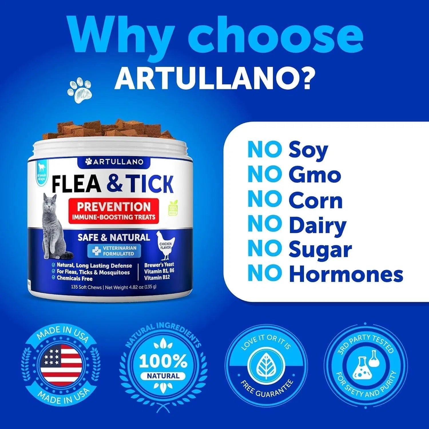 Flea Treatment For Cats Natural Flea And Tick Prevention Supplement For Cats Kittens Chewable Daily Oral Pills With Vitamins 135 Soft Chews Skin & Coat Dental Treats Digestion - 5 - CJ