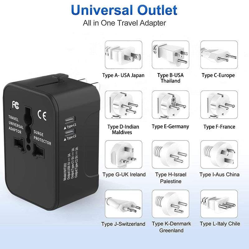 Travel Adapter Worldwide All In One International Power Adapter Universal Adapter Plug With 2.1A Dual USB Charging Ports For Asia Europe UK AUS And USA - 5 - CJ