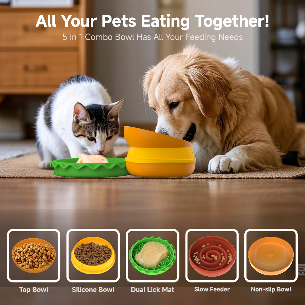 Hamburger Appearance Pet Cat And Dog Bowl Combination Multi - layer Five - in - one - 5 - CJ