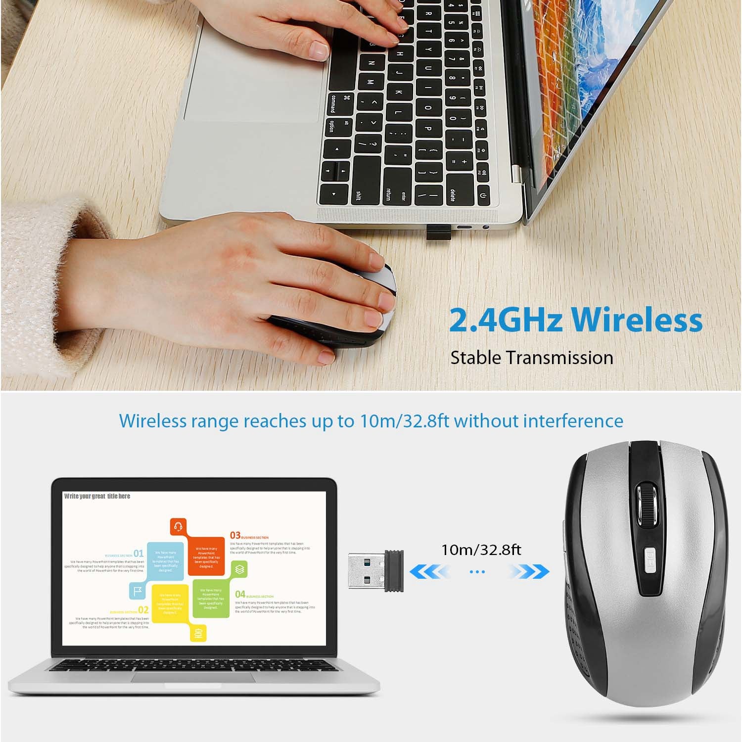 2.4G Wireless Gaming Mouse Optical Mice WIth Receiver 3 Adjustable DPI 6 Buttons For PC Laptop Computer Macbook - 5 - CJ