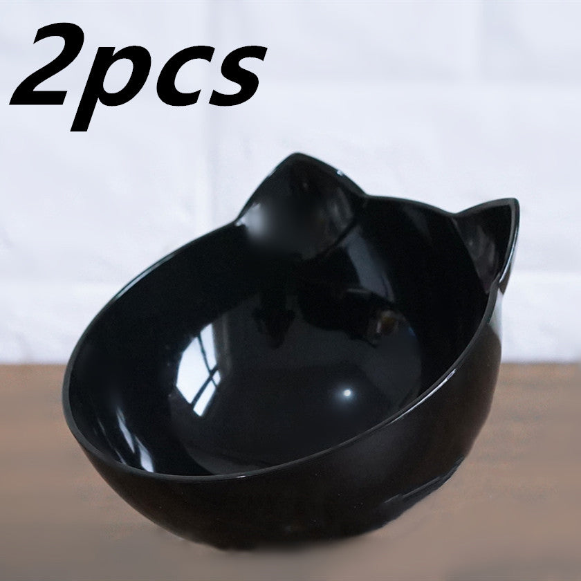New Inclined Food Cat Ear Oblique Mouth Transparent Single Pet Bowl - 0 - CJ - Single Black - Q2pcs - CJJJCWMY00452 - Single Black - Q2pcs
